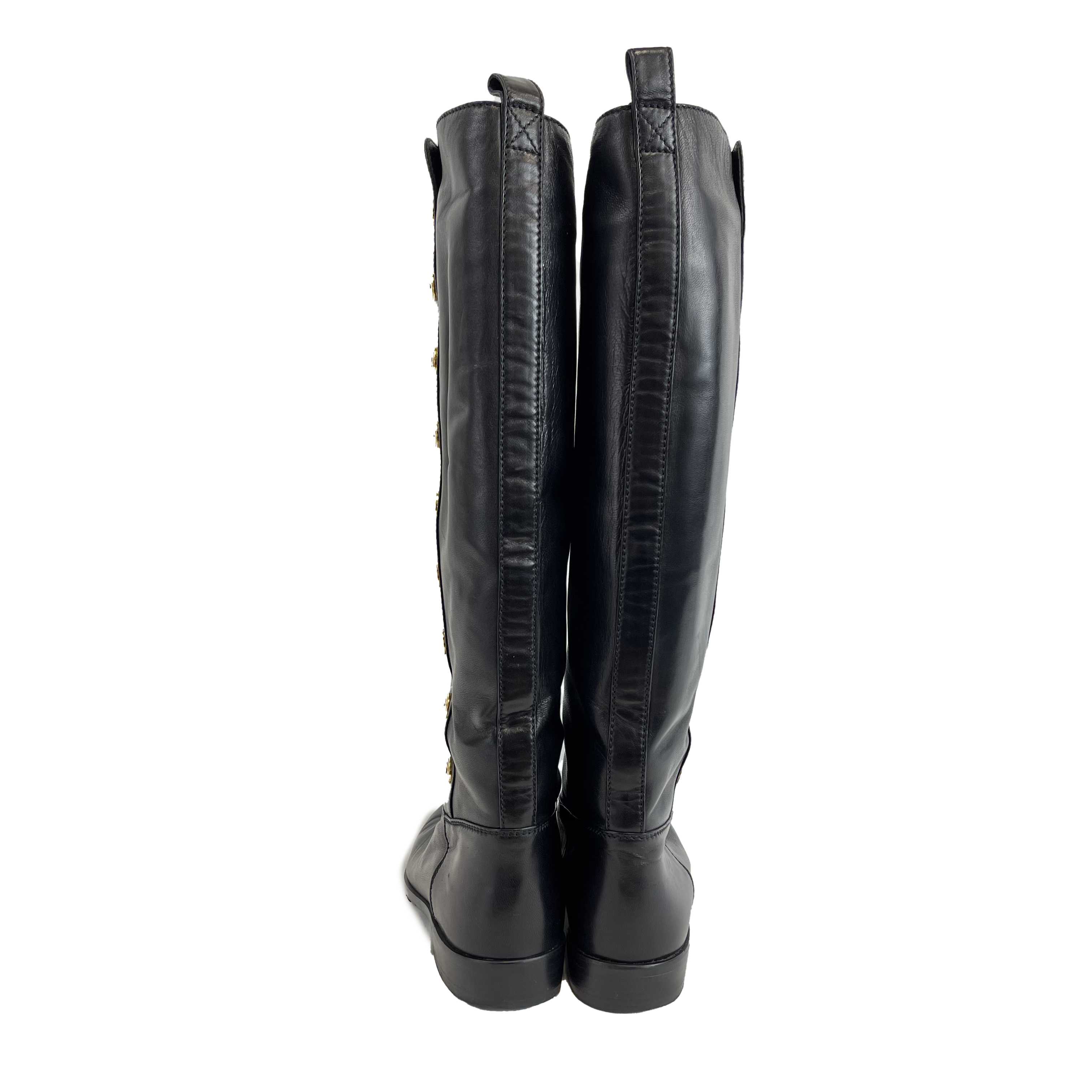 CHANEL - VINTAGE 9 CC Gold Buttons Black and Gold Leather Boots